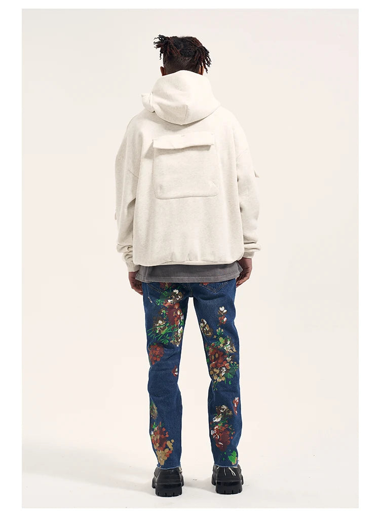graffiti floral printed denim jean mens new casual zipper biker jeans fashion high street slim fit pants joggers hip hop jeans unique joggers style 560