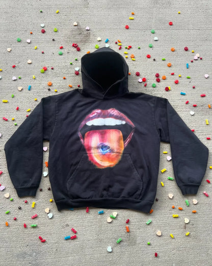 2024 Summer New Fashion Big Lips Printed Oversized Hoodie Men's Y2K Street Hip Hop Harajuku Loose Long Sleeve Pullover Women's Street King Limited