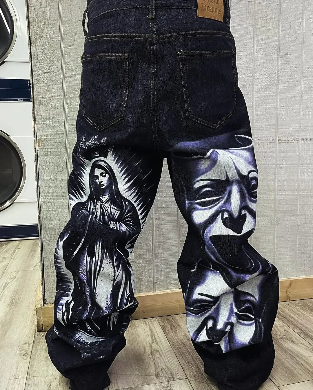 harajuku retro y2k pants gothic skateboard jeans skull denim print loose slouchy jeans men women pants streetwear hip hop jeans unique jeans style 3995