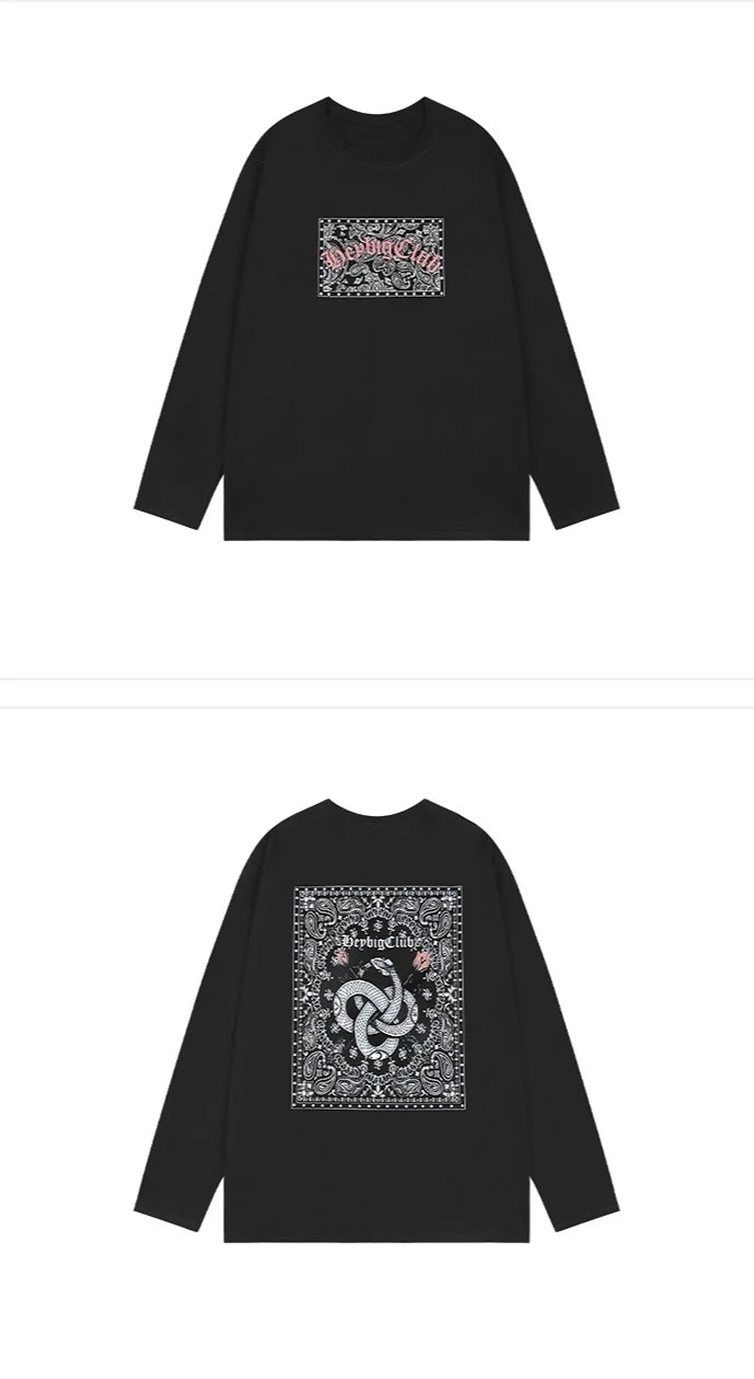 Hip Hop Streetwear T Shirt Paisley Graphic Print Harajuku T-Shirt 2023 Mens Cotton Long Sleeve Tshirt Loose Oversized Streetwear Street King Limited