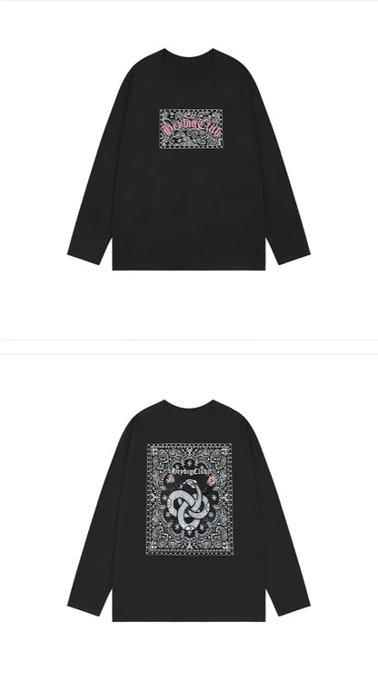 Hip Hop Streetwear T Shirt Paisley Graphic Print Harajuku T-Shirt 2023 Mens Cotton Long Sleeve Tshirt Loose Oversized Streetwear Street King Limited