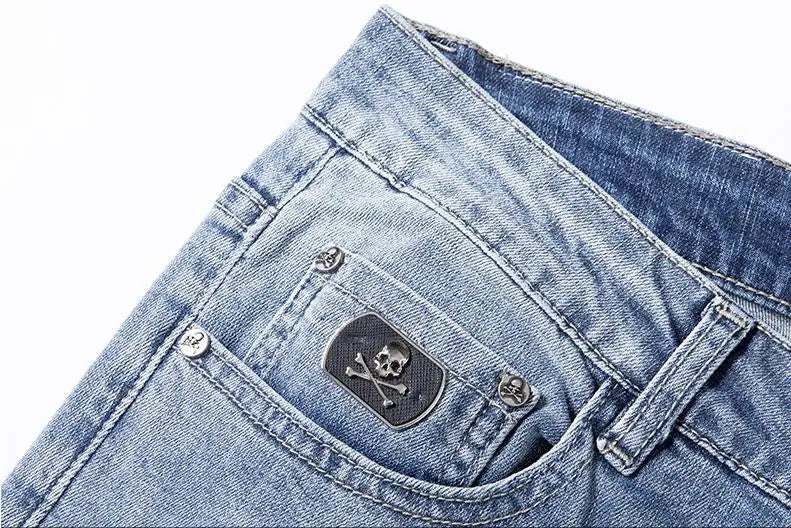high 2023 new classical pirate metal skull bone luxurious embroidered jeans cotton denim pants comfort casual jeans 28 38 204 unique jeans style 60