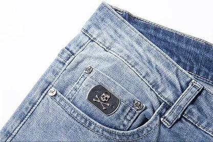 high 2023 new classical pirate metal skull bone luxurious embroidered jeans cotton denim pants comfort casual jeans 28 38 204 unique jeans style 60