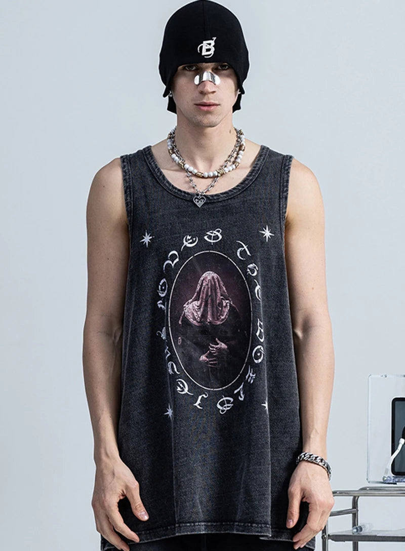 Rainbowtouches 2022 T-Shirt Unisex High Street Vintage Drak Graffiti Loose Casual Sleeveless Shirts Street Fashion Hip Hop Vest Street King Limited