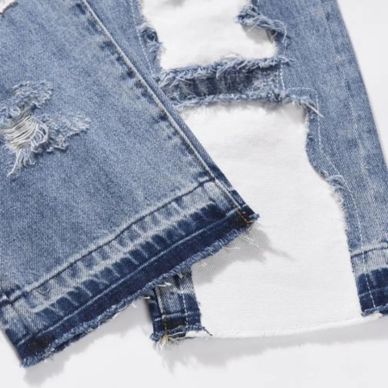 letters patckwork bottom ripped denim jeans men casual straight biker trousers fashion streetwear hip hop jean pants joggers unique joggers style 2714