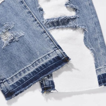 letters patckwork bottom ripped denim jeans men casual straight biker trousers fashion streetwear hip hop jean pants joggers unique joggers style 2714