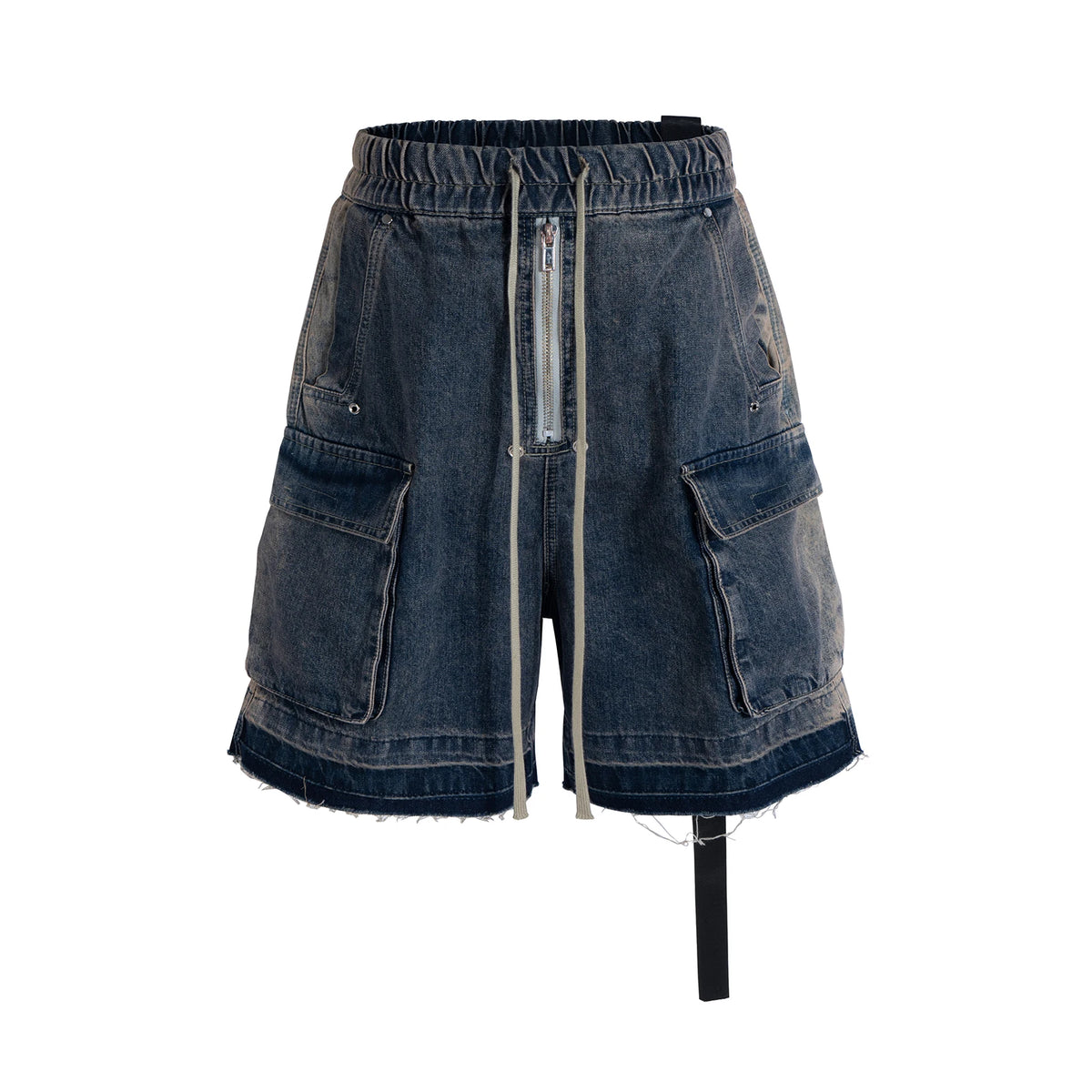 ro style ribbons streetwear multi pockets cargo short for men elastic waist wide leg baggy jeans knee length pants loose overall utility cargo pants