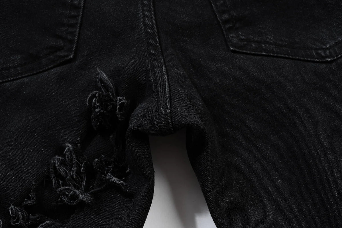 ro ribbons tassel high elasticity black jeans for men pantalones hombre straight baggy flare pnats oversized y2k denim trousers unique jeans style 3711