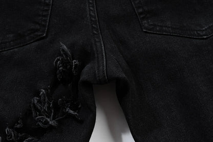 ro ribbons tassel high elasticity black jeans for men pantalones hombre straight baggy flare pnats oversized y2k denim trousers unique jeans style 3711