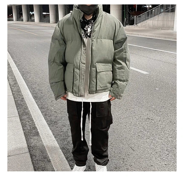 mens jacket winter parkas streetwear thicken warm washed solid zipper cotton padded bomber jackets harajuku fashion casual coat unique default style 4857