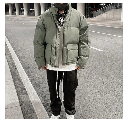 mens jacket winter parkas streetwear thicken warm washed solid zipper cotton padded bomber jackets harajuku fashion casual coat unique default style 4857