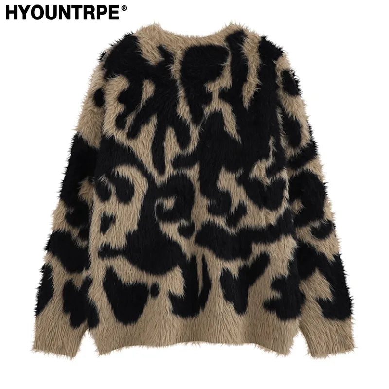 Irregular Contrast Color Knitted Sweater Unisex Harajuku Sweater Casual Warm Furry Pullover Streetwear Sweaters Jumpers Knitwear Street King Limited