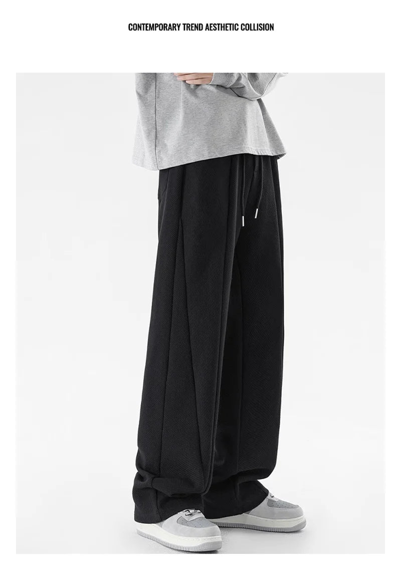 winter mens gray thickened straight leg sweatpants 2025 high street baggy drape pants korean fashion y2k casual trousers unique joggers style 143
