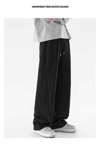 winter mens gray thickened straight leg sweatpants 2025 high street baggy drape pants korean fashion y2k casual trousers unique joggers style 143