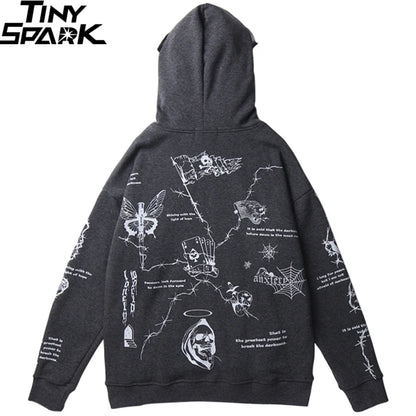 2023 Hip Hop Hoodie Sweatshirt Men Streetwear Skull Graffiti Print Hoodie Pullover Cotton Autumn Grey Harajuku Punk Clothes New Street King Limited