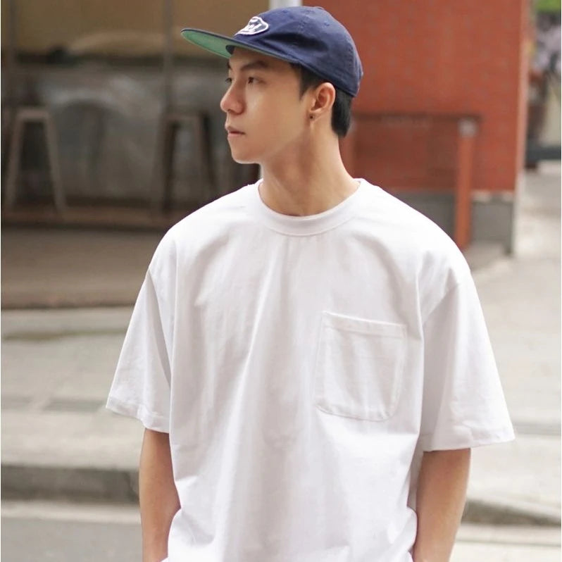 Korean trendy printed graphic T shirt street basic men y2k solid color simple personality pocket retro oversized T shirt Street King Limited