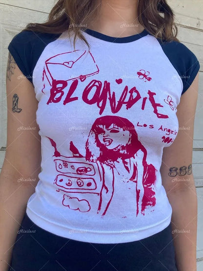 Kawaii Graphic Women Crop Tops Harajuku baby tee Y2K Goth Short Sleeve Streetwear Print Clothes T-shirt emo scene Vintage Grunge Street King Limited