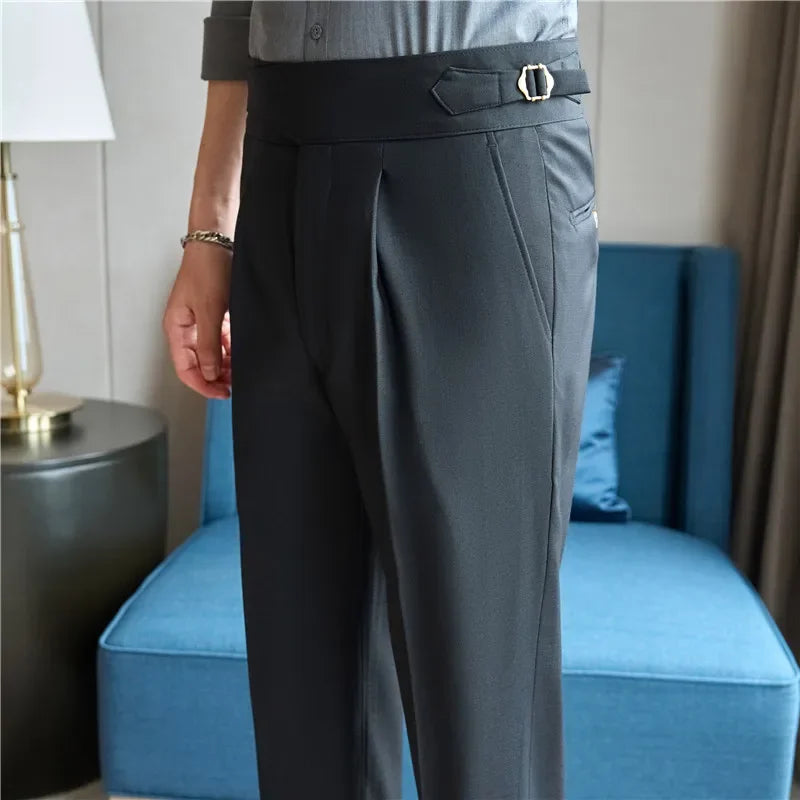 men naples waist business casual fashion vintage ankle length suit pant gentleman party dress pants trousers clean everyday pants