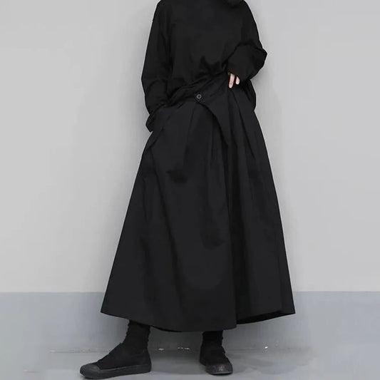 trendy gothic loose casual culottes mens japanese wide leg pants new oversize design streetwear dark black trousers male clothes urban fashion pants