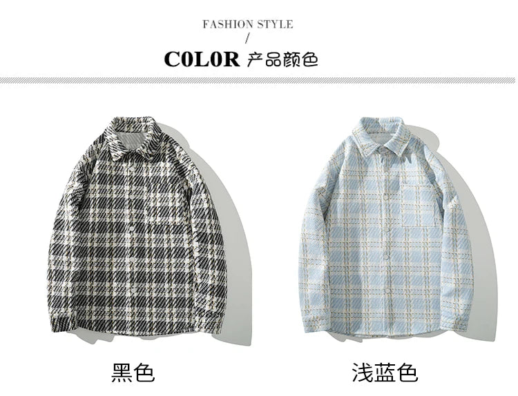 checked pattern cargo jacket coat korean style trendy breasted blouses 2024 spring male long sleeved jackets unique cargo style 5622