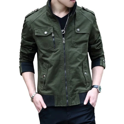 2024 spring autumn new mens jacket korean fashion stand up collar thick denim cargo pants pure cotton coat top clothes utility cargo pants