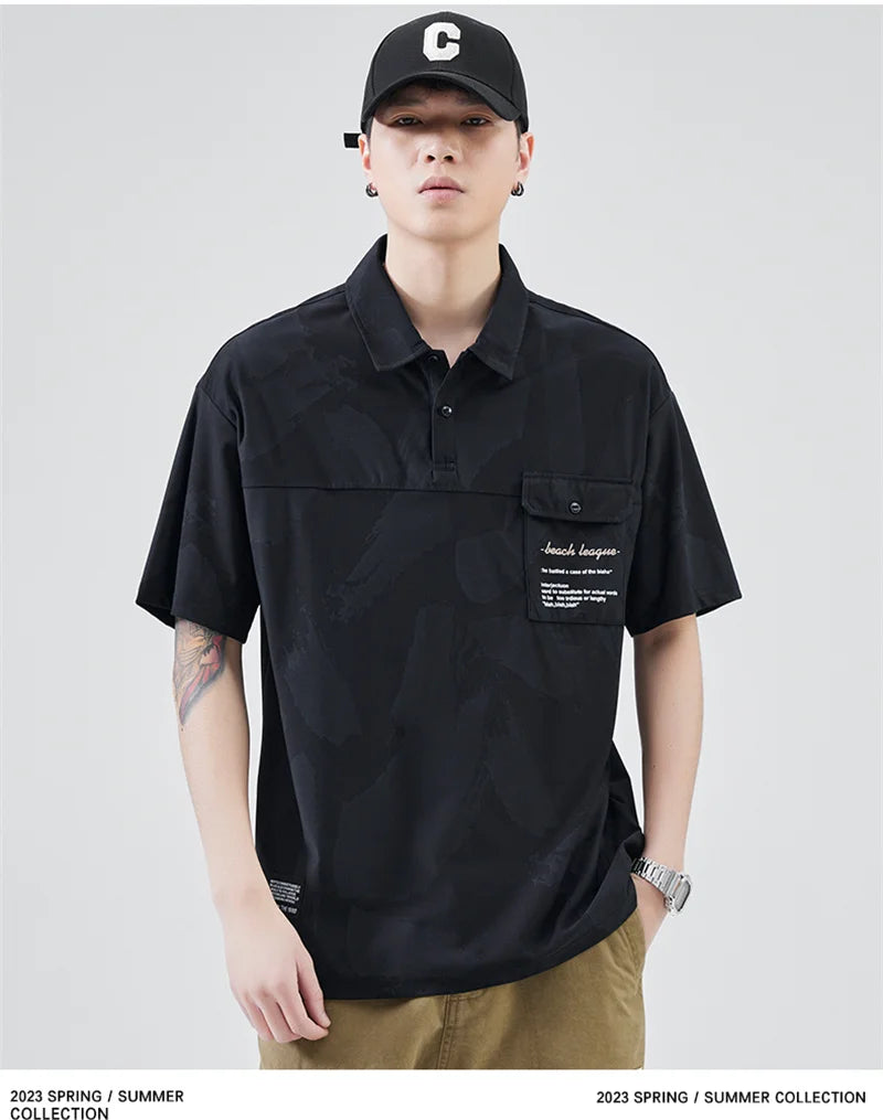 Streetwear Summer Short Sleeve Lapel Polo Shirt Mens Full Print Tee Shirts Korean Summer Short Sleeve Lapel Polo Shirt Mens Full Print Tee Shirts Korean Fashion Pocket Golf Wear Button Camisa Polo Masculina Fashion Sweater Jacket With Graphic Design For Men