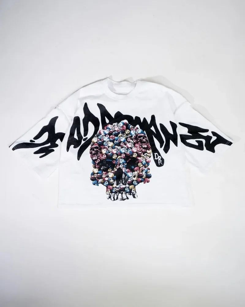 American quirky Gothic skull bone print oversized T-shirt women's fashionable loose casual pullover short sleeved shirt Street King Limited