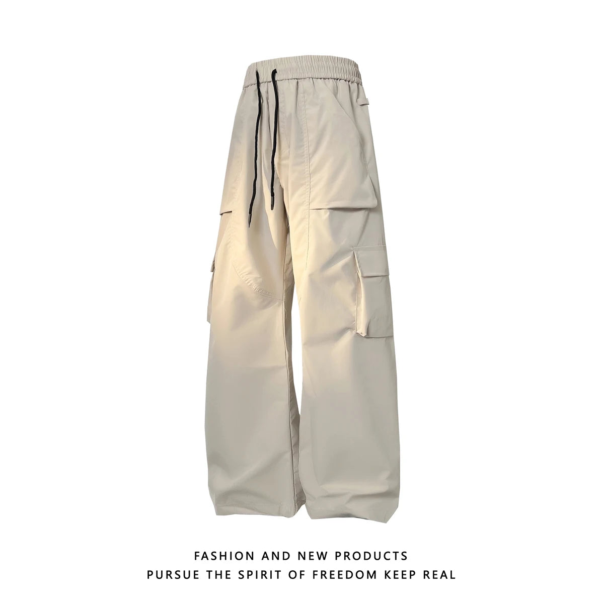multi pocket mens wide leg straight cargo pants korean fashion track pants male casual loose mopping trousers four seasons unique cargo style 1032
