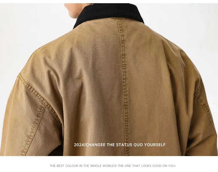 american vintage washed mountain outdoor high street detroit jacket men japan korea fashion loose casual cargo jacket coat multi-pocket cargos