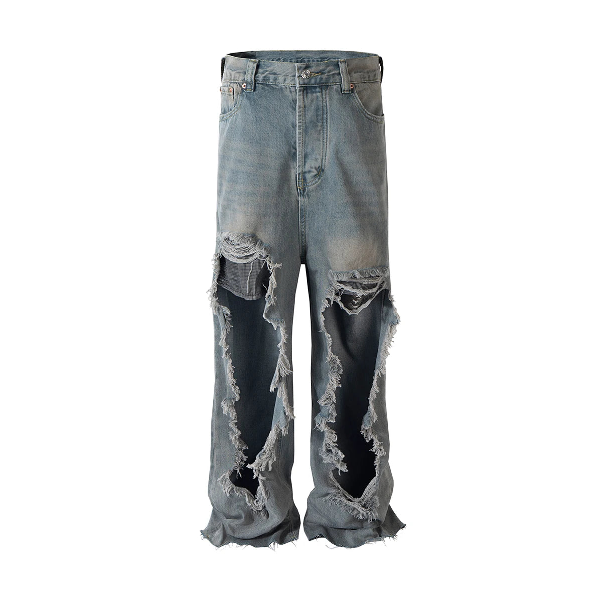 street wear retro hip hop distressed straight leg jeans vintage y2k tassel biker ripped denim pants mens washed destroyed jean vintage washed jeans