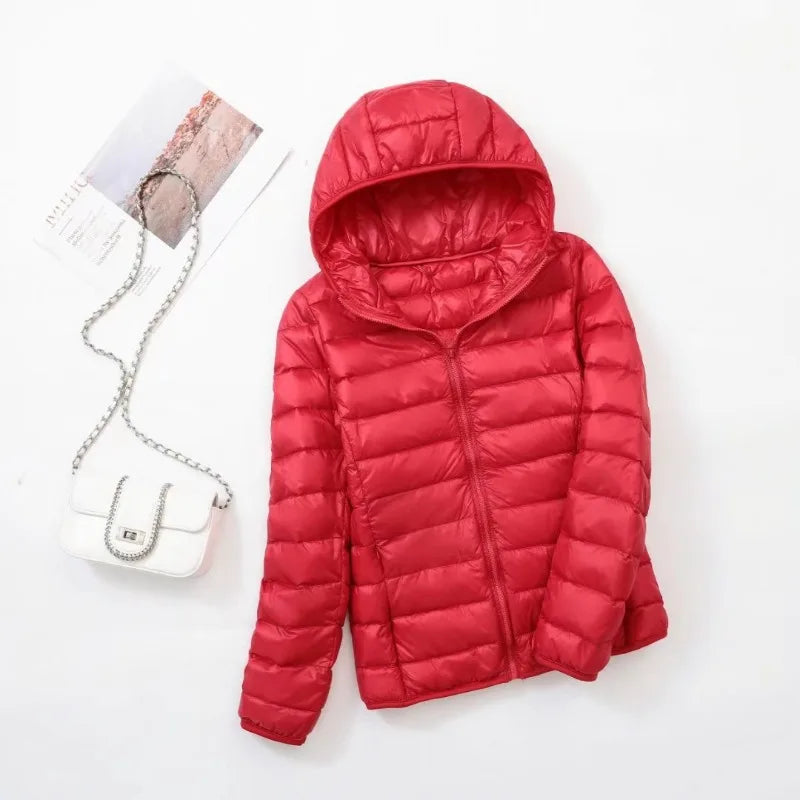 plus size thin light down jacket women 2023 autumn winter slim short hooded warm white duck down coat women outerwear streetwear unique shorts style 4248