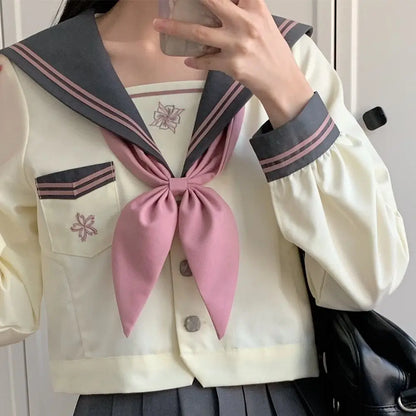 Student Union JK Uniform Sailor Suit Blue Skirt Long Sleeve Navy Collar Bow Tie Two Colors Two-piece Set Vitality Kawaii Street King Limited