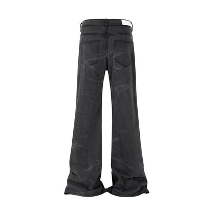 streetwear washed water wave patterned micro flared jeans for men straight pantalones hombre casual baggy denim trousers stacked flare jeans