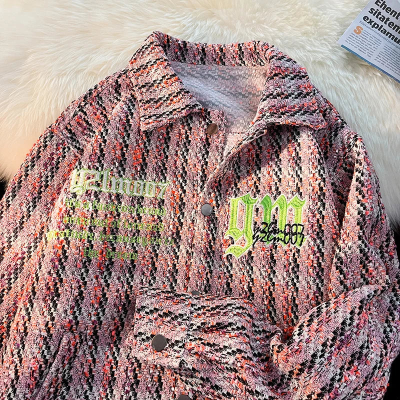 american retro plaid jacket korean trend couple jackets embroidery design unisex outerwear loose plus size mens coat unique default style 992