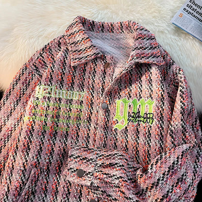 american retro plaid jacket korean trend couple jackets embroidery design unisex outerwear loose plus size mens coat unique default style 992