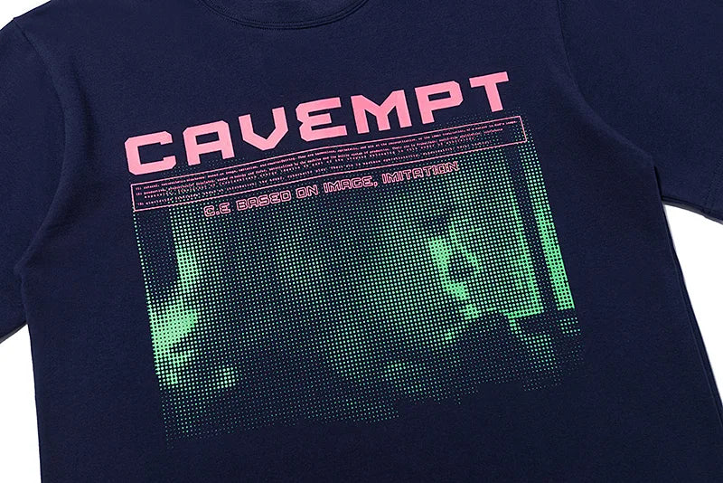 C.E T-shirts Men Woman Good Quality Cotton Casual Loose Vintage Abstract Face Printing Summer O-Neck CAVEMPT Top Tee Street King Limited