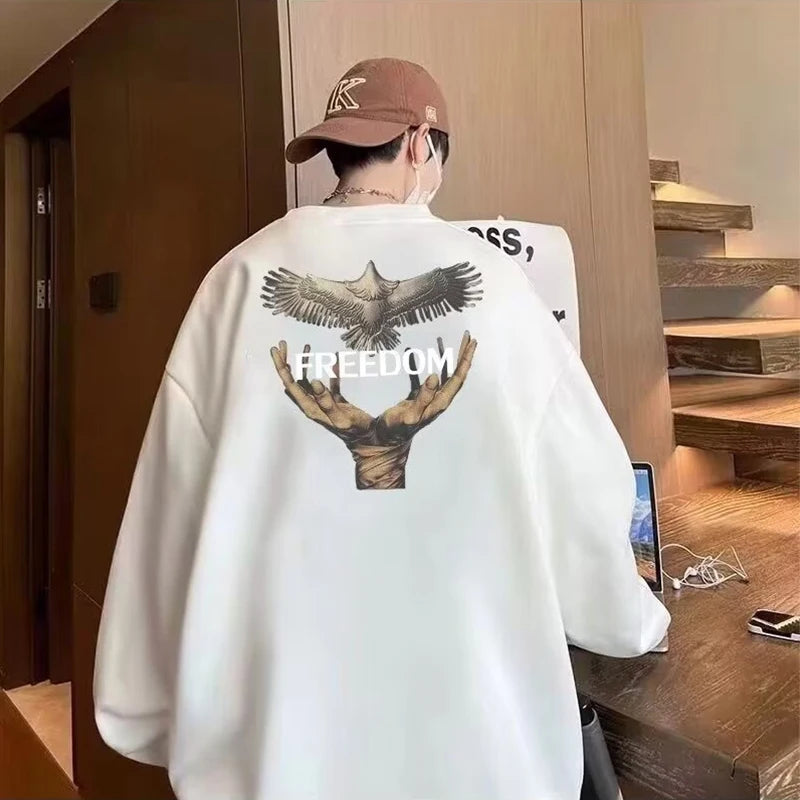 Dove Of Freedom Graphic Printed Men's Crewneck Hoodies Hip Hop Fashion Pullover Sweatshirts Hombre Y2K Streetwear Fleece Clothes Street King Limited
