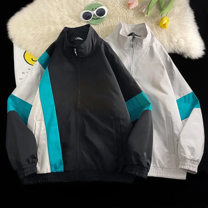 2024 spring mens standing collar jacket patchwork loose windbreaker zipper sports outdoor jackets unisex punching jacket clean everyday pants