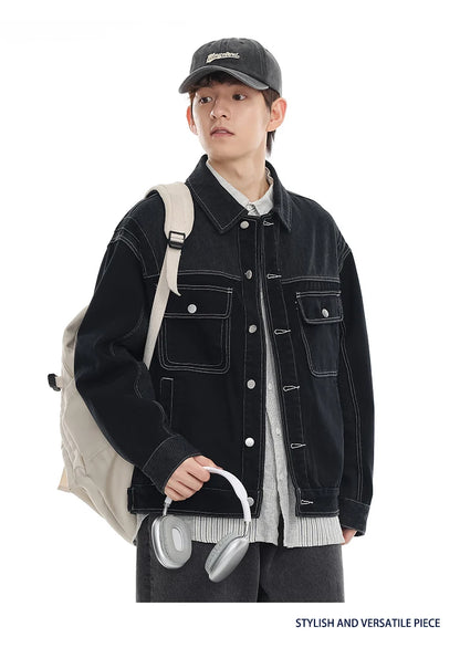 black denim splice coat mens streetwear fashion vintage loose casua plus size denim jacket man spring autumn coat outerwear unique jeans style 883