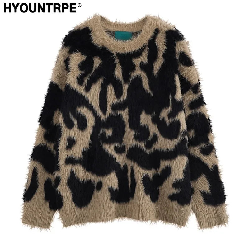 Irregular Contrast Color Knitted Sweater Unisex Harajuku Sweater Casual Warm Furry Pullover Streetwear Sweaters Jumpers Knitwear Street King Limited