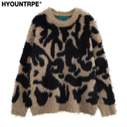 Irregular Contrast Color Knitted Sweater Unisex Harajuku Sweater Casual Warm Furry Pullover Streetwear Sweaters Jumpers Knitwear Street King Limited