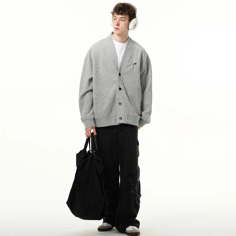 American V-neck Mens Cardigan Spring New Embroidered Casual Loose Couple Knitted Coats Single Breasted Solid Sweater Jackets Street King Limited