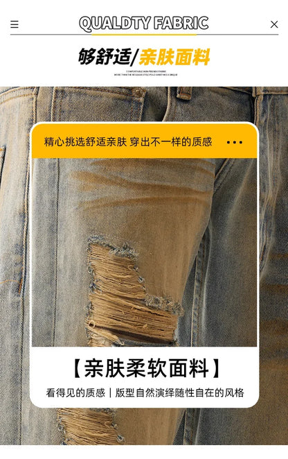 men patch hole distressed plus size denim pant ripped jeans streetwear fashion hip hop vibe loose casual baggy jeans trousers 40 unique jeans style 3078