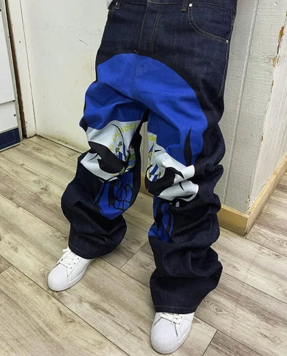 y2k harajuku high street fashion brand fashion washed jeans street hip hop high waist animation printed oversized wide leg pants unique jeans style 3212