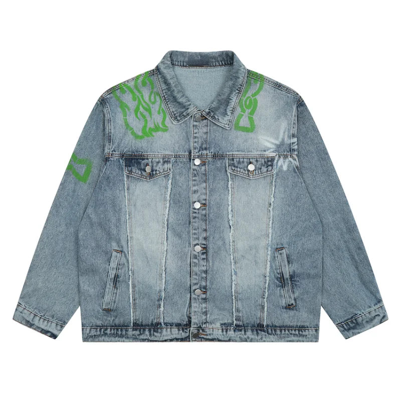 men harajuku graffiti denim jacket and coat fashion hip hop long sleeve jean patchwork outerwear casual streetwear jeans jackets unique jeans style 3719