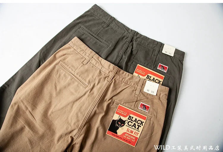 autumn winter heavyweight pure cotton thick american retro workwear khaki pants business casual mens basic solid color pants unique default style 1057