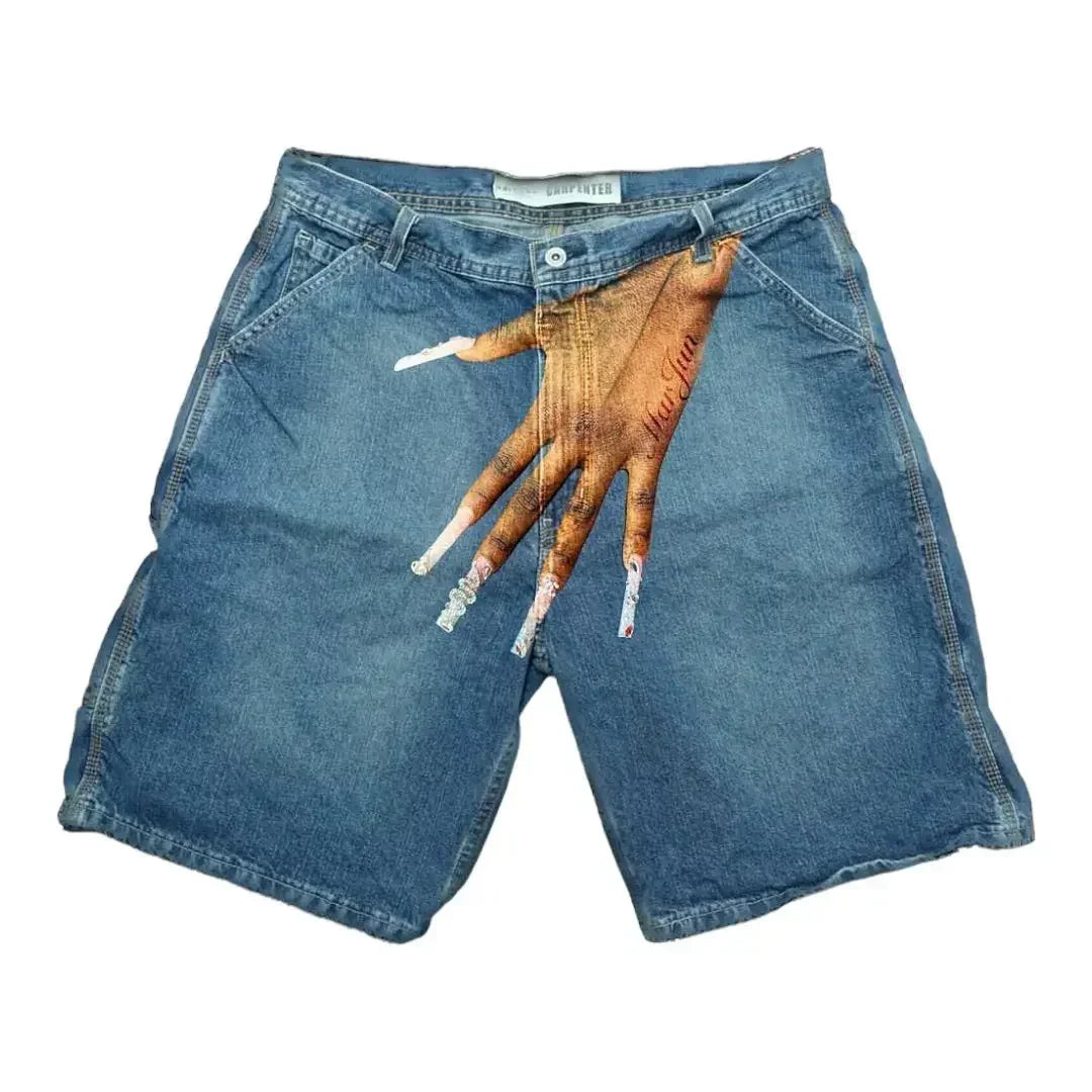 harajuku y2k short baggy jeans palm print graphic pants men fashionstyle denim streetwear gothic sweatpants shorts men clothing unique joggers style 4291