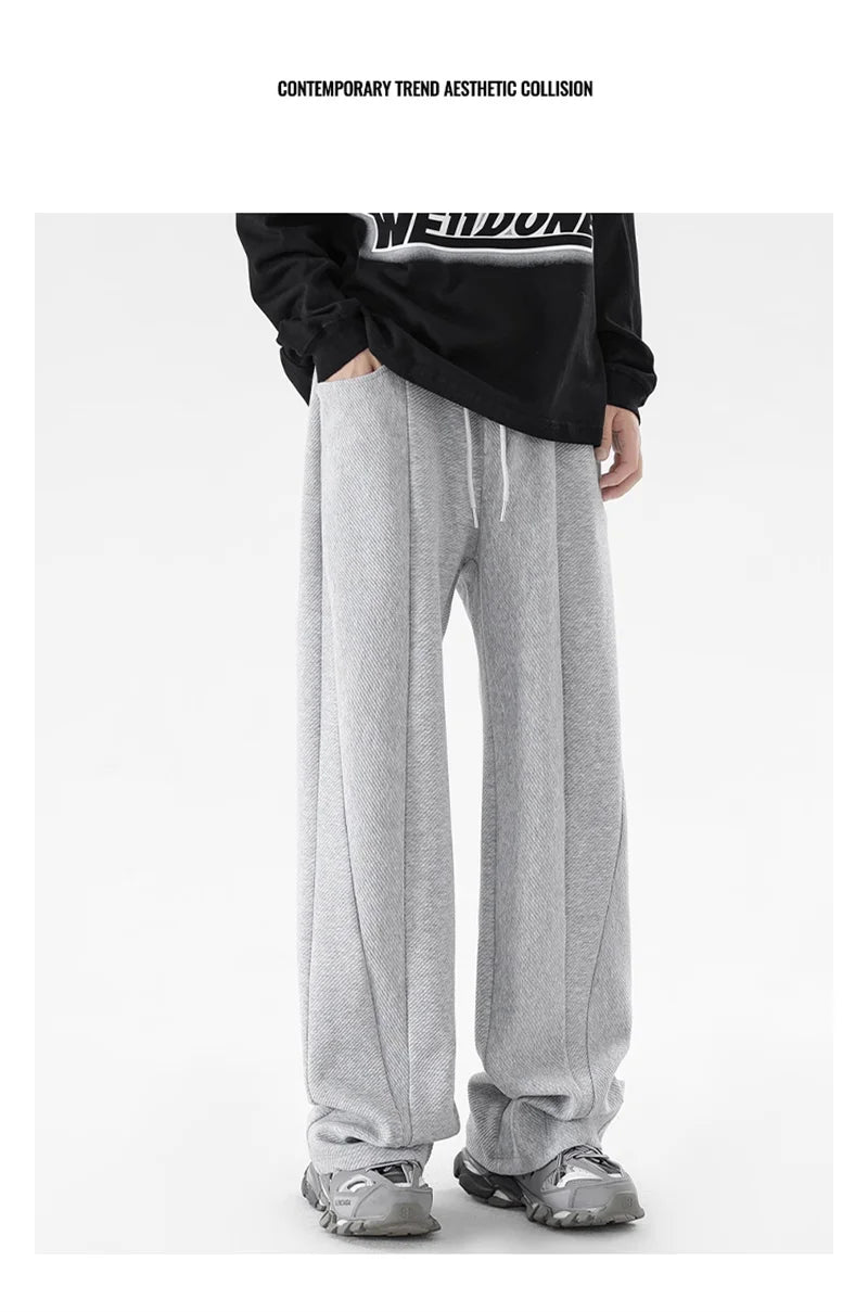 winter mens gray thickened straight leg sweatpants 2025 high street baggy drape pants korean fashion y2k casual trousers unique joggers style 147