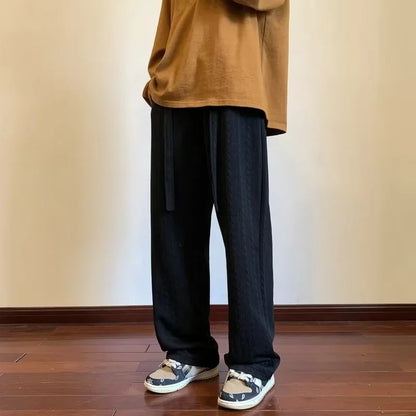 autumn waffle foam striped design pants for men new high street wide leg straight trousers casual y2k vintage pantalones hombre menswear bottoms