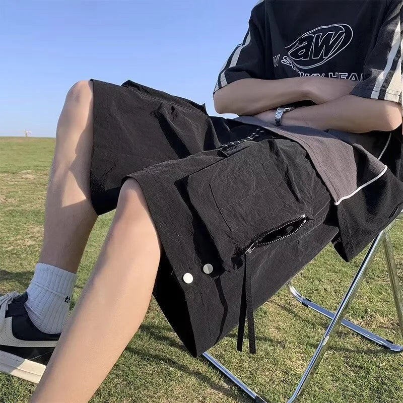 summer casual purple cargo shorts men high street drawstring pocket baggy short sweatpants y2k hip hop bermudas homme shorts relaxed fit joggers